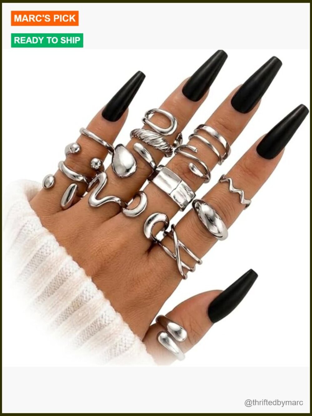16 Gold Chunky Rings Set - Stackable Open Dome Rings for Women Adjustable